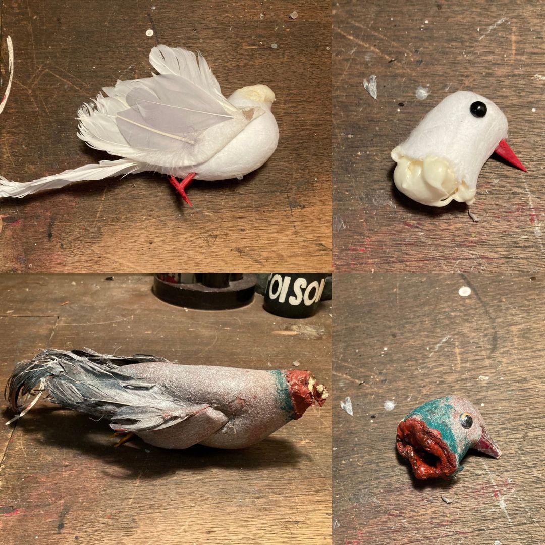 Lizzie: The Musical - These are some fake pigeons that I chopped and painted to look like dead and decaying pigeon bodies and heads for a scene in Lizzie. 