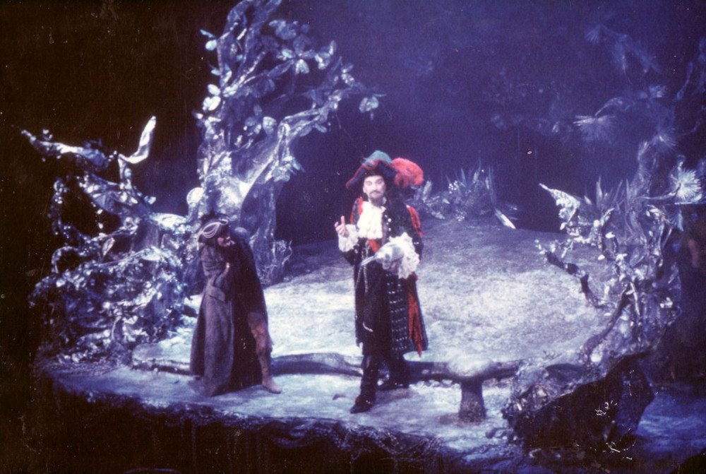 Capt Hook and Smee, lost boys hiding inside the trees